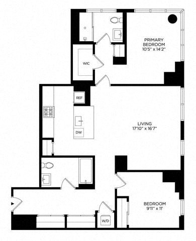 Floor plan for 2 beds, 2 baths, 1194 sqft
