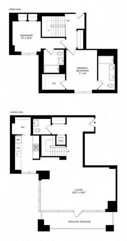 Floor plan for 2 beds, 2.5 baths, 1757 sqft