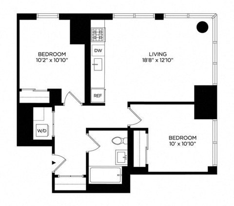 Floor plan for 2 beds, 1 bath, 804 sqft