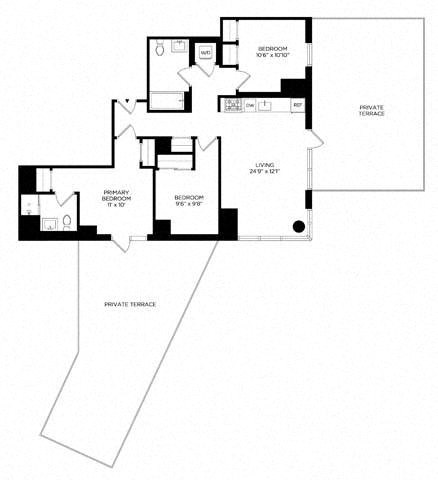 Floor plan for 3 beds, 2 baths, 1094 sqft
