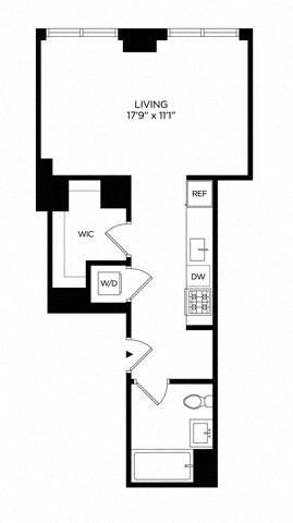 Floor plan for studio, 1 bath, 486 sqft