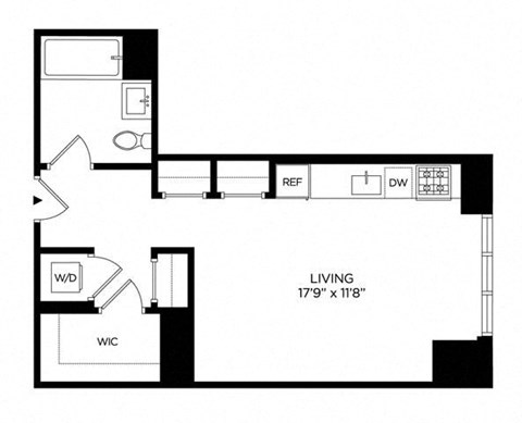 Floor plan for studio, 1 bath, 487 sqft