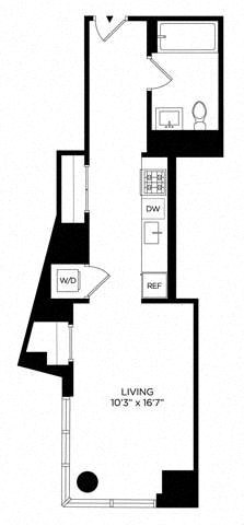 Floor plan for studio, 1 bath, 494 sqft