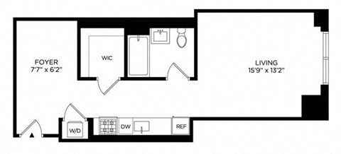 Floor plan for studio, 1 bath, 547 sqft
