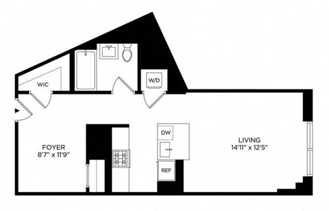 Floor plan for studio, 1 bath, 594 sqft
