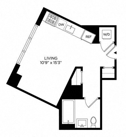 Floor plan for studio, 1 bath, 394 sqft