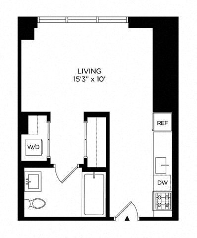 Floor plan for studio, 1 bath, 418 sqft