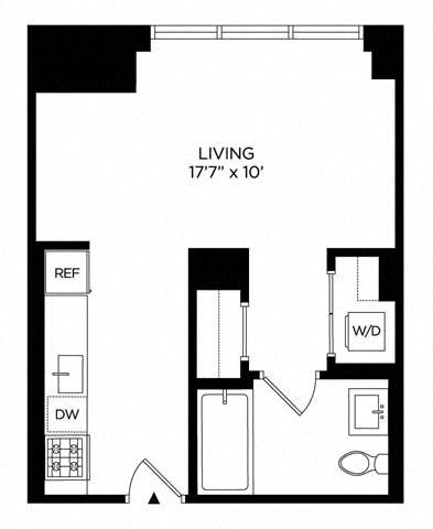 Floor plan for studio, 1 bath, 418 sqft