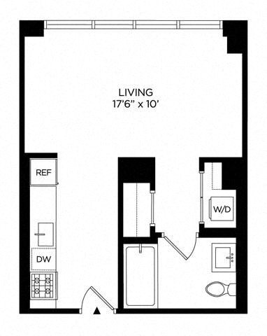 Floor plan for studio, 1 bath, 428 sqft