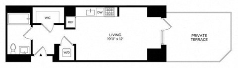 Floor plan for studio, 1 bath, 450 sqft