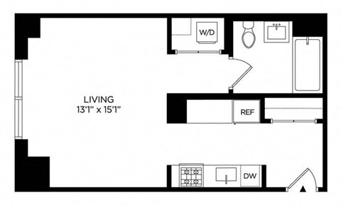 Floor plan for studio, 1 bath, 469 sqft