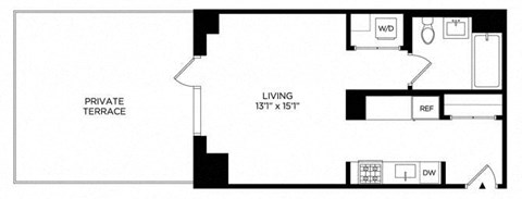 Floor plan for studio, 1 bath, 469 sqft
