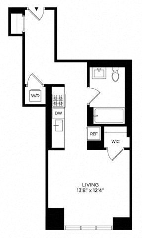 Floor plan for studio, 1 bath, 475 sqft