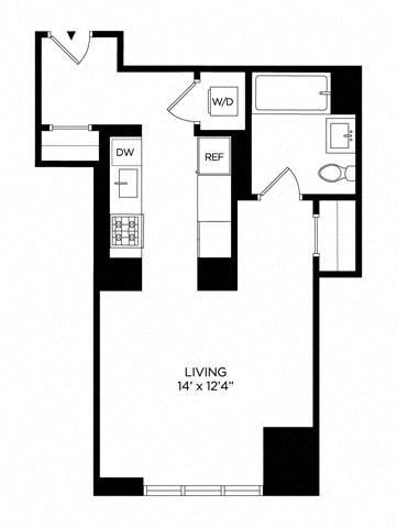 Floor plan for studio, 1 bath, 481 sqft