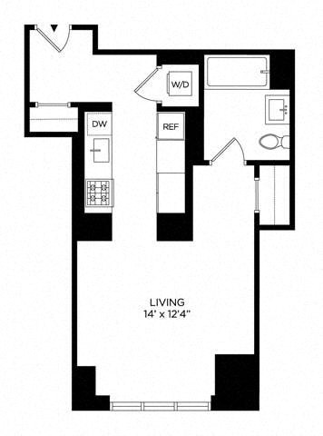 Floor plan for studio, 1 bath, 481 sqft
