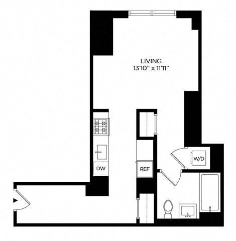 Floor plan for studio, 1 bath, 482 sqft