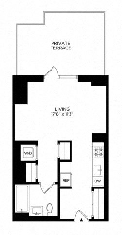 Floor plan for studio, 1 bath, 484 sqft