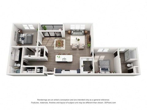 Floor plan for 2 beds, 2 baths, 1362 sqft
