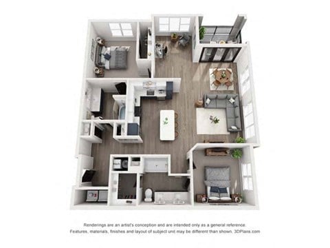 Floor plan for 2 beds, 2 baths, 1460 sqft