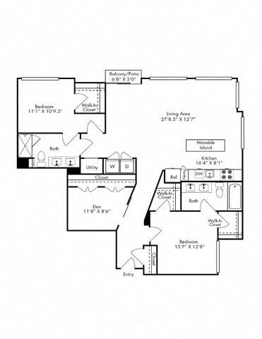 Floor plan for 2 beds, 2 baths, 1514 sqft