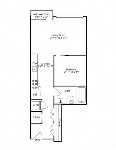 Floor plan for studio, 1 bath, 615 sqft