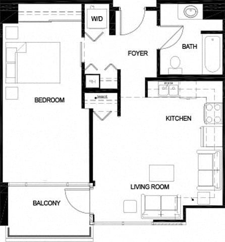 Floor plan for 1 bed, 1 bath, 712 sqft