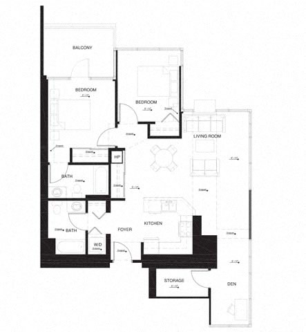 Floor plan for 2 beds, 2 baths, 1218 sqft