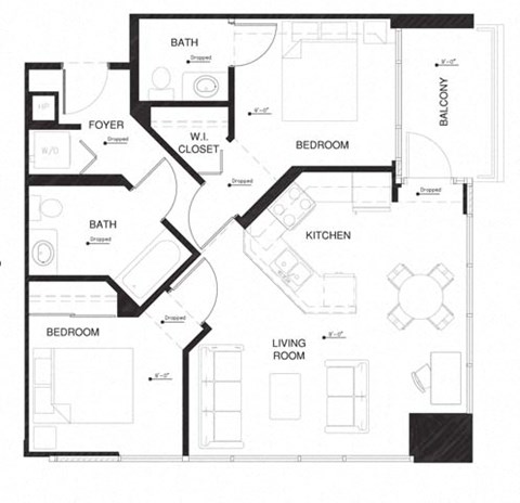 Floor plan for 2 beds, 1.5 baths, 828 sqft