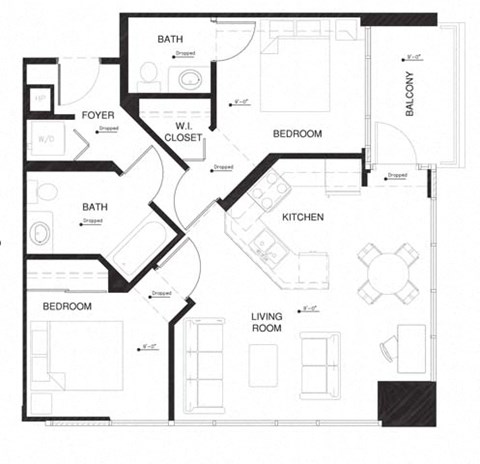 Floor plan for 2 beds, 1.5 baths, 828 sqft