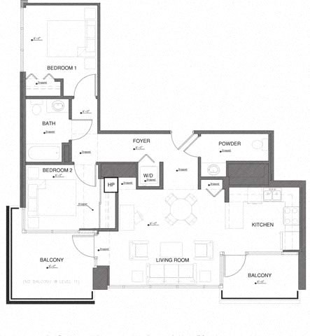Floor plan for 2 beds, 1.5 baths, 926 sqft
