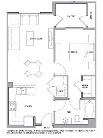 Floor plan for 1 bed, 1 bath, 830 sqft