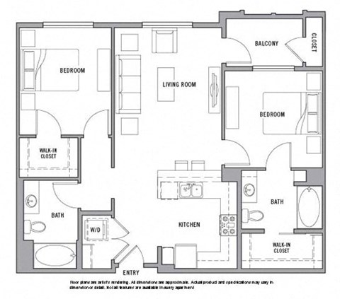 Floor plan for 2 beds, 2 baths, 1116 sqft