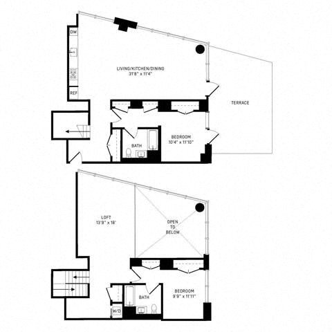 Floor plan for 2 beds, 2 baths, 1817 sqft