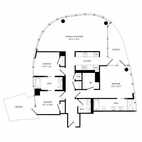 Floor plan for 3 beds, 2.5 baths, 1567 sqft