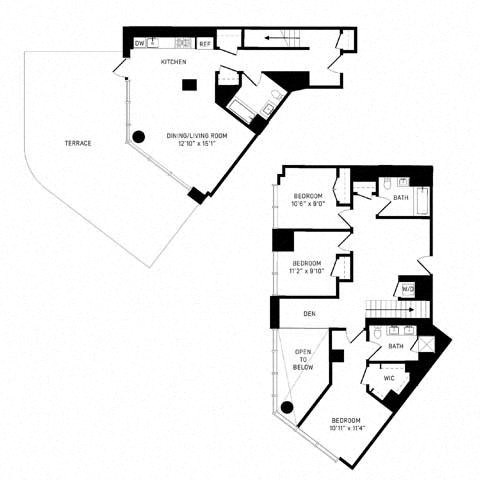 Floor plan for 3 beds, 3 baths, 1667 sqft