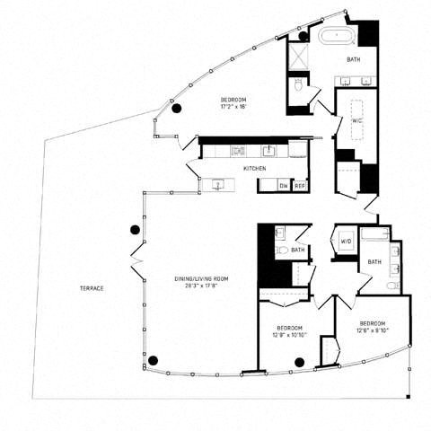 Floor plan for 3 beds, 2.5 baths, 2087 sqft