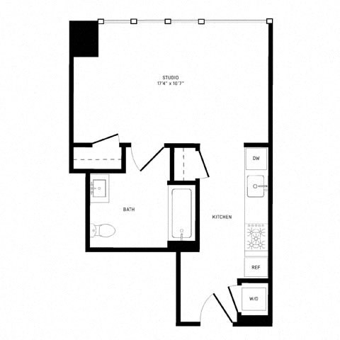 Floor plan for studio, 1 bath, 416 sqft