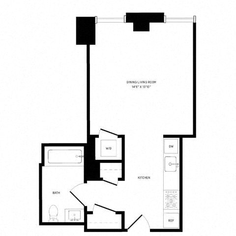 Floor plan for studio, 1 bath, 438 sqft