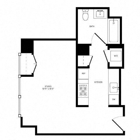 Floor plan for studio, 1 bath, 469 sqft