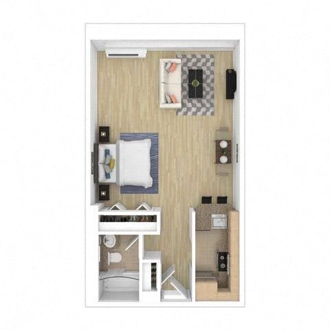 Floor plan for studio, 1 bath, 545 sqft