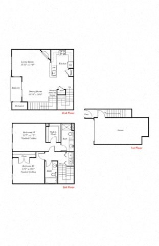 Floor plan for 2 beds, 2 baths, 1244 sqft