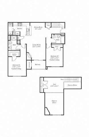 Floor plan for 2 beds, 2 baths, 1250 sqft