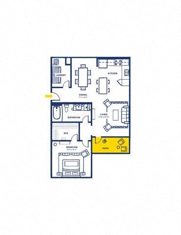 Floor plan for 1 bed, 1 bath, 827 sqft