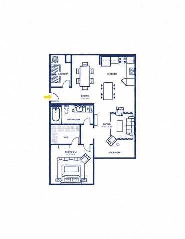 Floor plan for 1 bed, 1 bath, 900 sqft