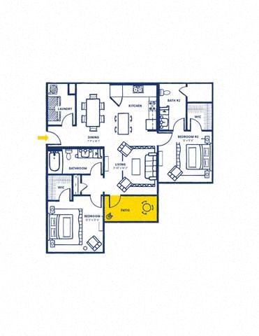 Floor plan for 2 beds, 2 baths, 1110 sqft