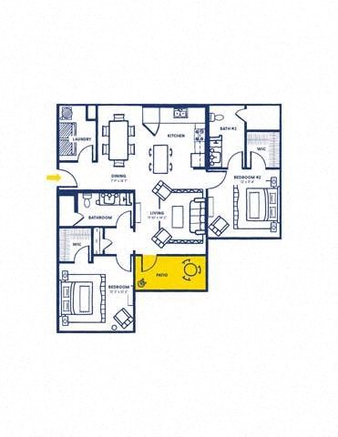 Floor plan for 2 beds, 2 baths, 1110 sqft