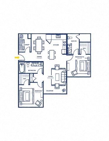 Floor plan for 2 beds, 2 baths, 1183 sqft