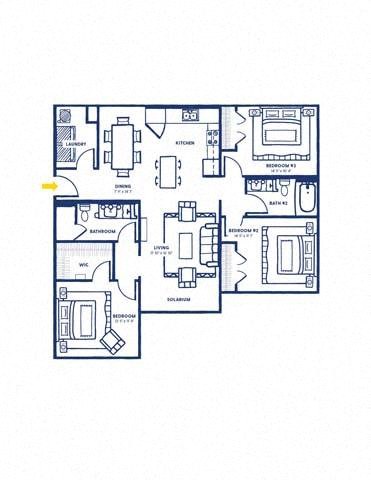 Floor plan for 3 beds, 2 baths, 1326 sqft