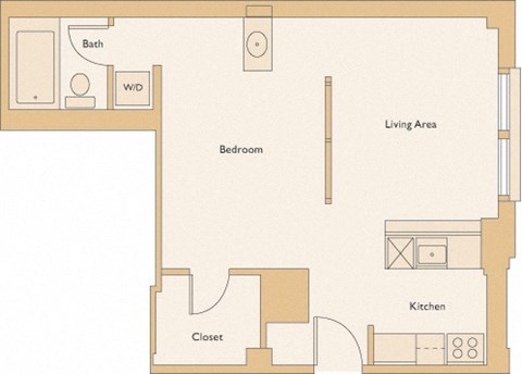 Floor plan for 1 bed, 1 bath, 535 sqft