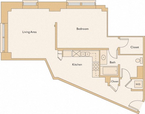 Floor plan for 1 bed, 1 bath, 739 sqft